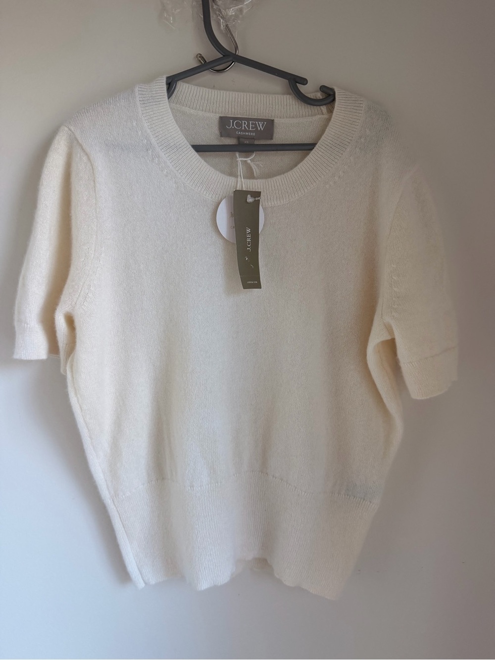 J. Crew Cream Short-Sleeve Cashmere Sweater XS